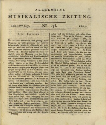 Allgemeine musikalische Zeitung Mittwoch 10. Juli 1805