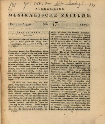 Allgemeine musikalische Zeitung Mittwoch 21. August 1805