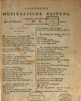 Allgemeine musikalische Zeitung Mittwoch 2. Oktober 1805