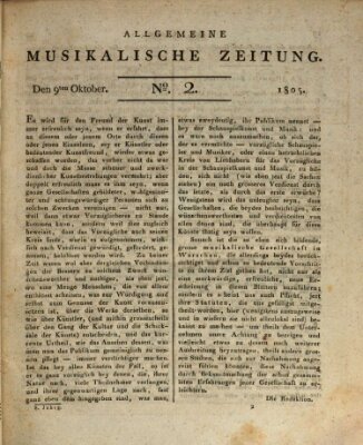 Allgemeine musikalische Zeitung Mittwoch 9. Oktober 1805