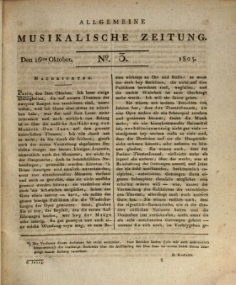 Allgemeine musikalische Zeitung Mittwoch 16. Oktober 1805