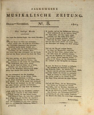 Allgemeine musikalische Zeitung Mittwoch 20. November 1805