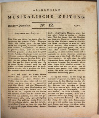 Allgemeine musikalische Zeitung Mittwoch 18. Dezember 1805