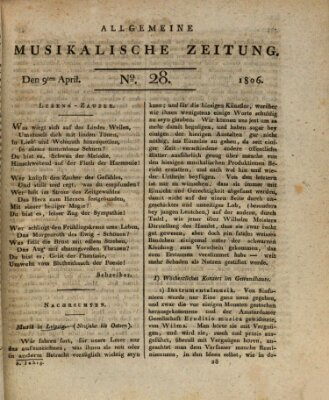 Allgemeine musikalische Zeitung Mittwoch 9. April 1806