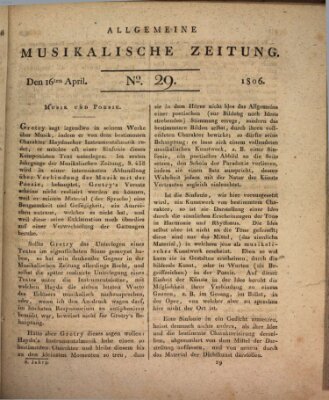 Allgemeine musikalische Zeitung Mittwoch 16. April 1806