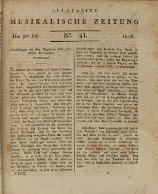 Allgemeine musikalische Zeitung Mittwoch 9. Juli 1806