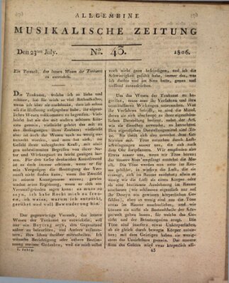 Allgemeine musikalische Zeitung Mittwoch 23. Juli 1806