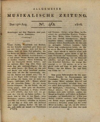 Allgemeine musikalische Zeitung Mittwoch 13. August 1806