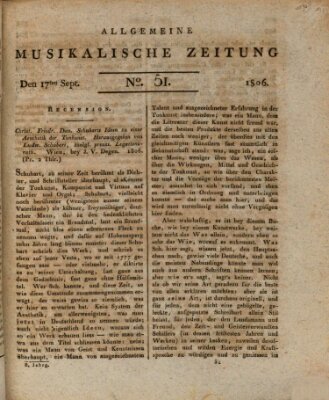 Allgemeine musikalische Zeitung Mittwoch 17. September 1806