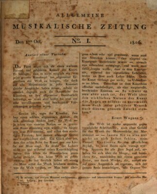 Allgemeine musikalische Zeitung Mittwoch 1. Oktober 1806