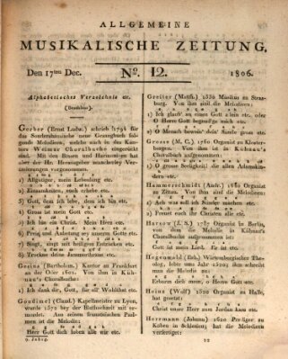 Allgemeine musikalische Zeitung Mittwoch 17. Dezember 1806