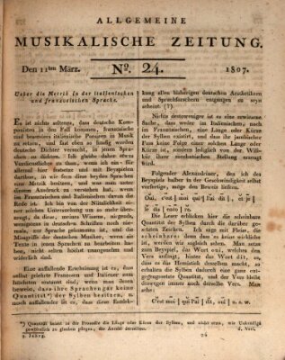 Allgemeine musikalische Zeitung Mittwoch 11. März 1807