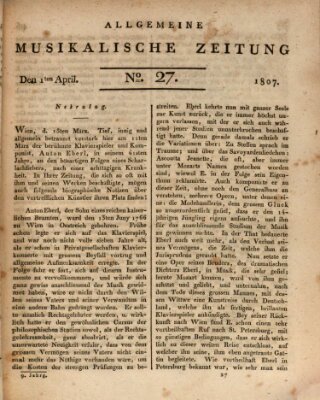 Allgemeine musikalische Zeitung Mittwoch 1. April 1807