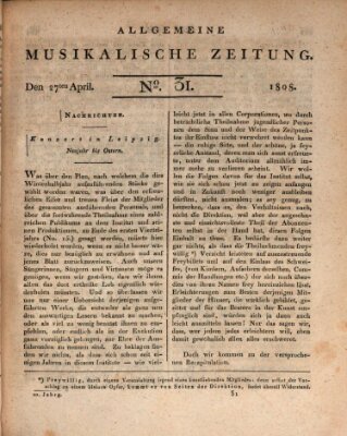 Allgemeine musikalische Zeitung Mittwoch 27. April 1808