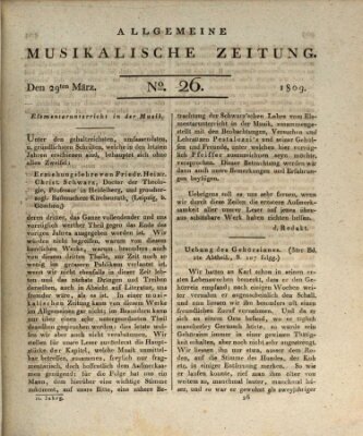 Allgemeine musikalische Zeitung Mittwoch 29. März 1809