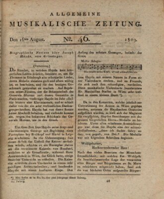 Allgemeine musikalische Zeitung Mittwoch 16. August 1809