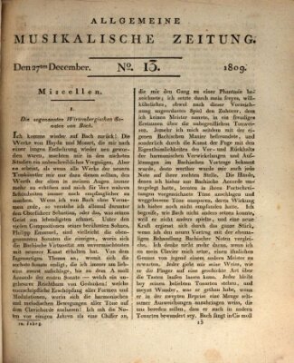 Allgemeine musikalische Zeitung Mittwoch 27. Dezember 1809