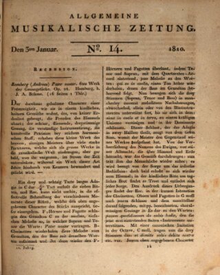 Allgemeine musikalische Zeitung Mittwoch 3. Januar 1810