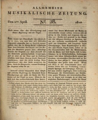 Allgemeine musikalische Zeitung Mittwoch 11. April 1810