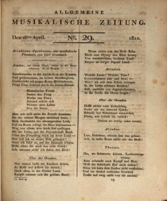 Allgemeine musikalische Zeitung Mittwoch 18. April 1810