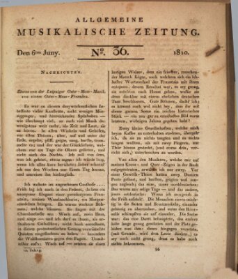 Allgemeine musikalische Zeitung Mittwoch 6. Juni 1810