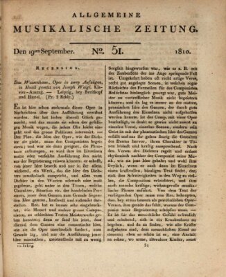 Allgemeine musikalische Zeitung Mittwoch 19. September 1810