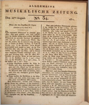 Allgemeine musikalische Zeitung Mittwoch 21. August 1811