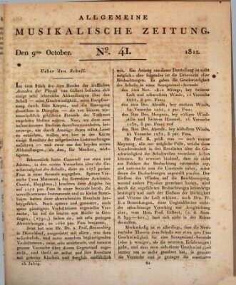 Allgemeine musikalische Zeitung Mittwoch 9. Oktober 1811