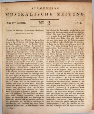 Allgemeine musikalische Zeitung Mittwoch 8. Januar 1812