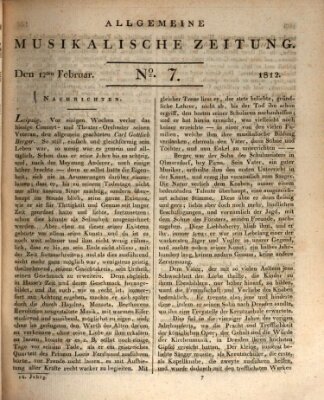 Allgemeine musikalische Zeitung Mittwoch 12. Februar 1812