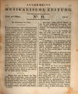 Allgemeine musikalische Zeitung Mittwoch 11. März 1812