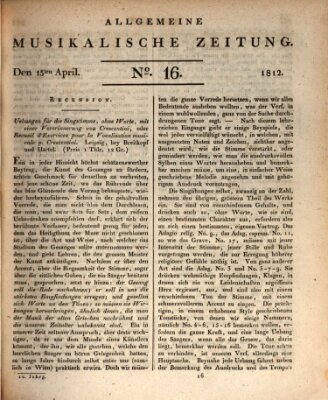 Allgemeine musikalische Zeitung Mittwoch 15. April 1812