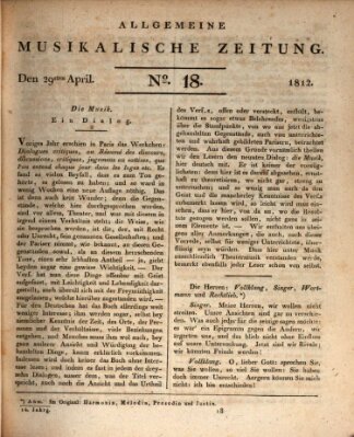 Allgemeine musikalische Zeitung Mittwoch 29. April 1812