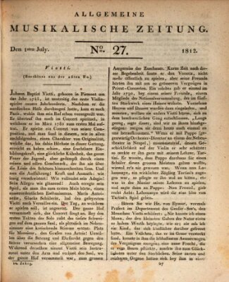 Allgemeine musikalische Zeitung Mittwoch 1. Juli 1812