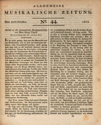 Allgemeine musikalische Zeitung Mittwoch 28. Oktober 1812