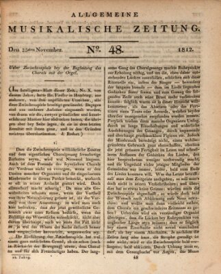 Allgemeine musikalische Zeitung Mittwoch 25. November 1812