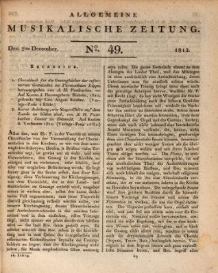 Allgemeine musikalische Zeitung Mittwoch 2. Dezember 1812