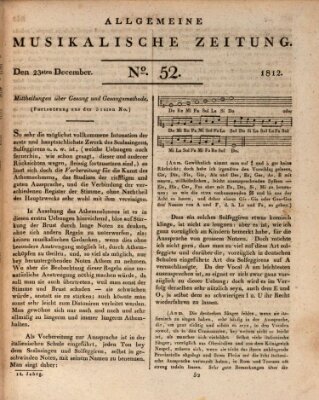 Allgemeine musikalische Zeitung Mittwoch 23. Dezember 1812