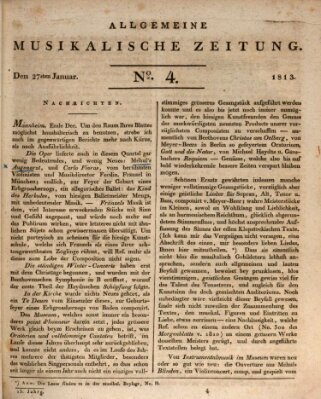 Allgemeine musikalische Zeitung Mittwoch 27. Januar 1813