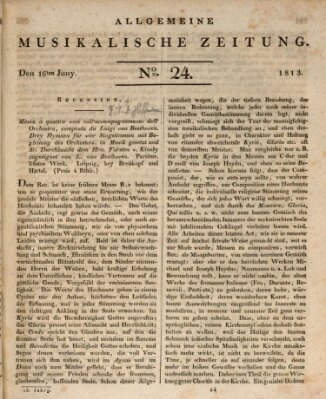 Allgemeine musikalische Zeitung Mittwoch 16. Juni 1813