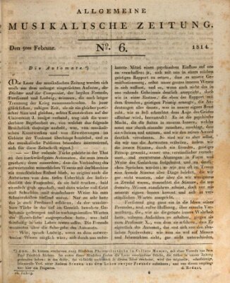 Allgemeine musikalische Zeitung Mittwoch 9. Februar 1814