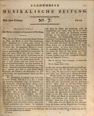 Allgemeine musikalische Zeitung Mittwoch 16. Februar 1814