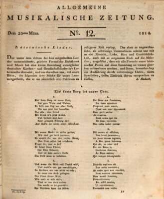 Allgemeine musikalische Zeitung Mittwoch 23. März 1814