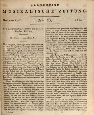 Allgemeine musikalische Zeitung Mittwoch 27. April 1814