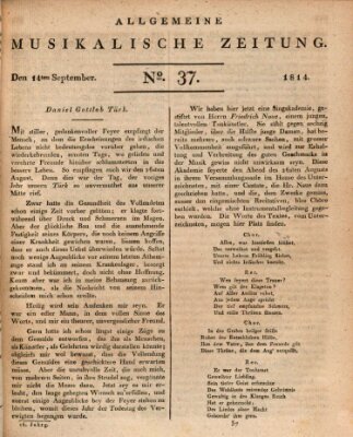 Allgemeine musikalische Zeitung Mittwoch 14. September 1814