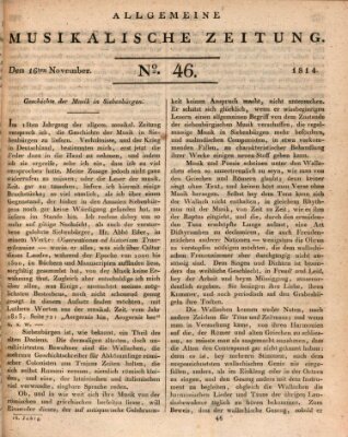 Allgemeine musikalische Zeitung Mittwoch 16. November 1814