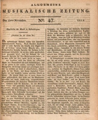 Allgemeine musikalische Zeitung Mittwoch 23. November 1814