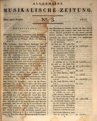 Allgemeine musikalische Zeitung Mittwoch 18. Januar 1815