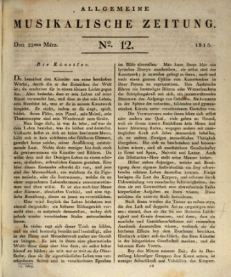 Allgemeine musikalische Zeitung Mittwoch 22. März 1815