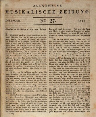 Allgemeine musikalische Zeitung Mittwoch 5. Juli 1815